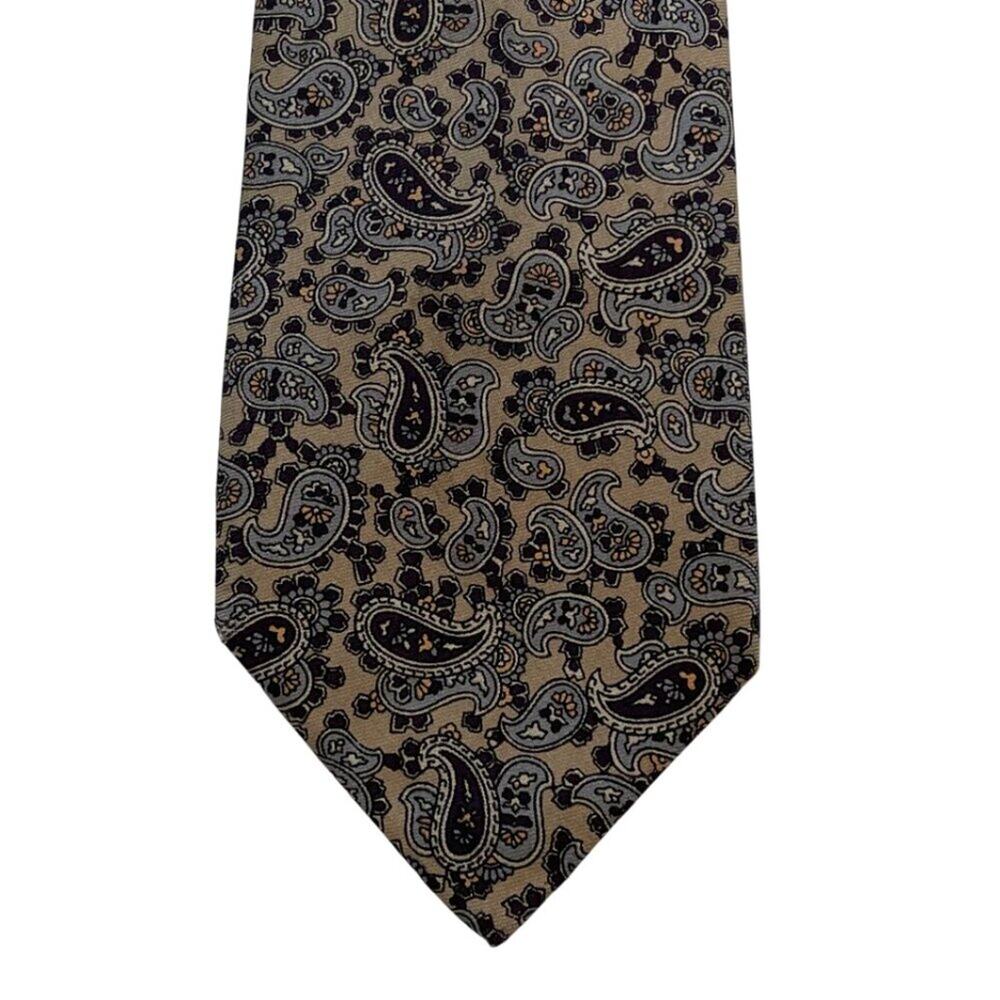 Pride of England Silk Paisley Tie Gold, Burgundy, 56" Long